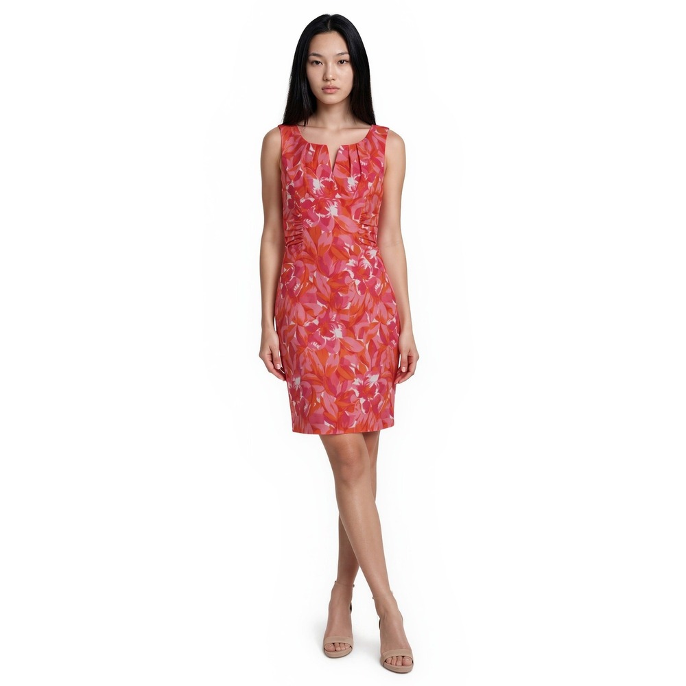 Adrianna Papell Sheath Dress Women's Size 12 Pink Orange Floral Knee Length